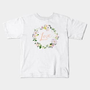 Love Pink Flower Wreath Kids T-Shirt